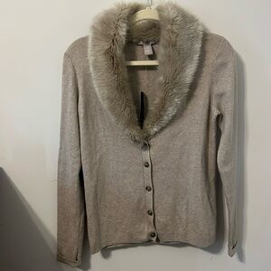 Faux fur collar button up cardigan